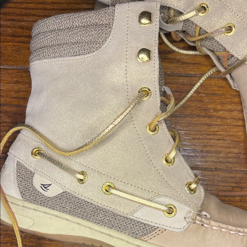 Sperry Top-Sider HIKERFISH Lace-Up Boots 7.5 Linen & Gold Accents - Picture 3 of 12